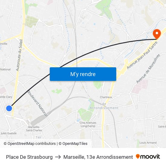 Place De Strasbourg to Marseille, 13e Arrondissement map