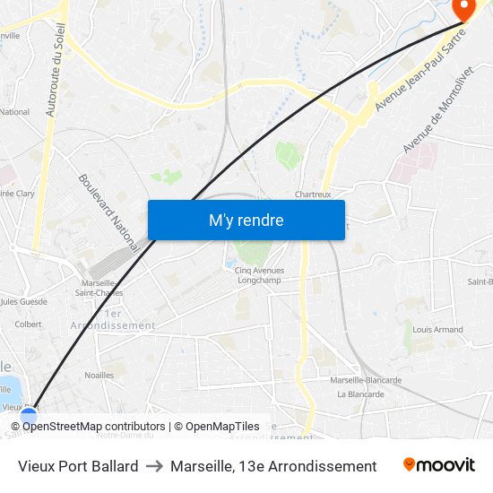 Vieux Port Ballard to Marseille, 13e Arrondissement map