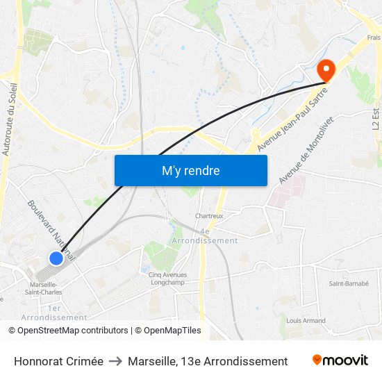Honnorat Crimée to Marseille, 13e Arrondissement map