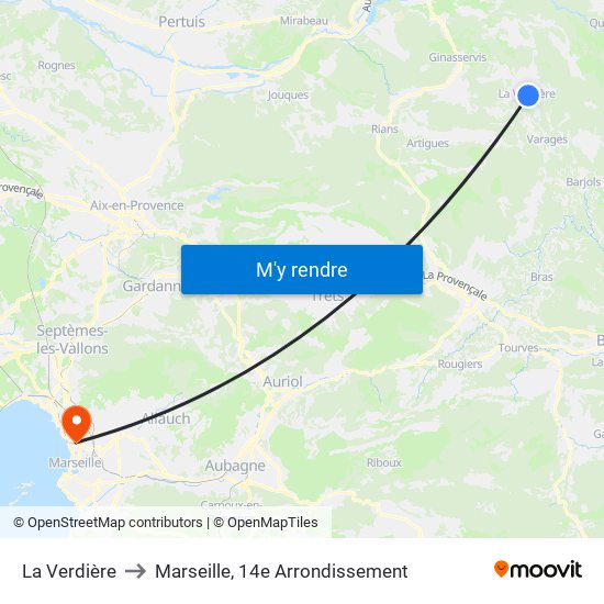 La Verdière to Marseille, 14e Arrondissement map