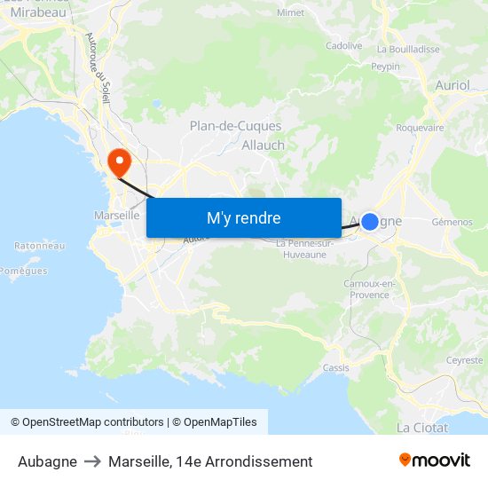 Aubagne to Marseille, 14e Arrondissement map