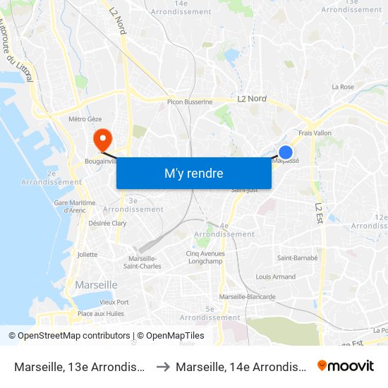 Marseille, 13e Arrondissement to Marseille, 14e Arrondissement map