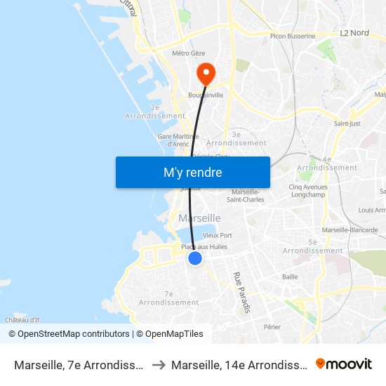 Marseille, 7e Arrondissement to Marseille, 14e Arrondissement map