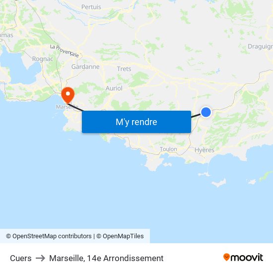 Cuers to Marseille, 14e Arrondissement map