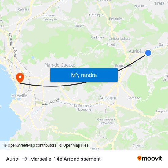 Auriol to Marseille, 14e Arrondissement map