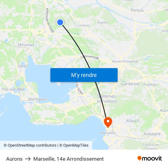Aurons to Marseille, 14e Arrondissement map