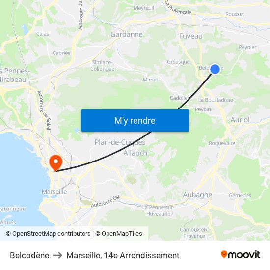Belcodène to Marseille, 14e Arrondissement map