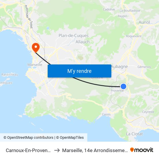 Carnoux-En-Provence to Marseille, 14e Arrondissement map