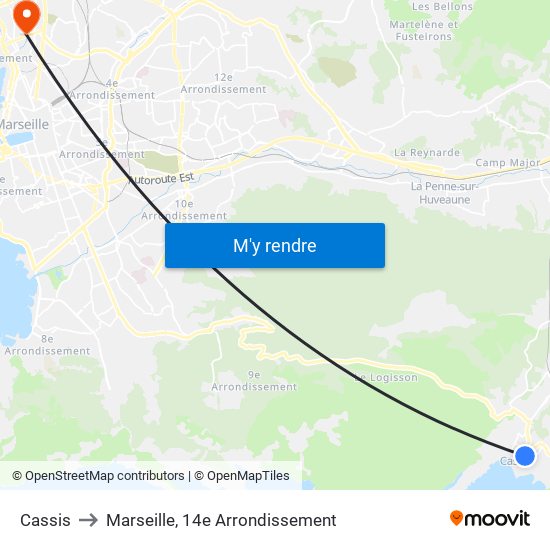 Cassis to Marseille, 14e Arrondissement map