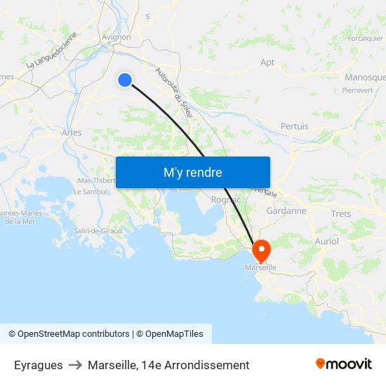 Eyragues to Marseille, 14e Arrondissement map