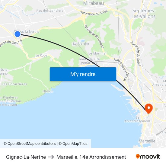 Gignac-La-Nerthe to Marseille, 14e Arrondissement map