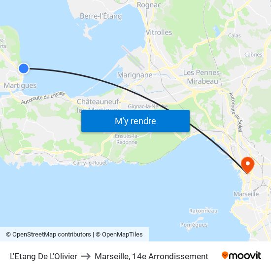 L'Etang De L'Olivier to Marseille, 14e Arrondissement map