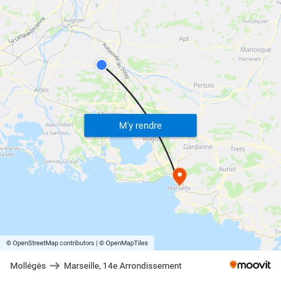 Mollégès to Marseille, 14e Arrondissement map