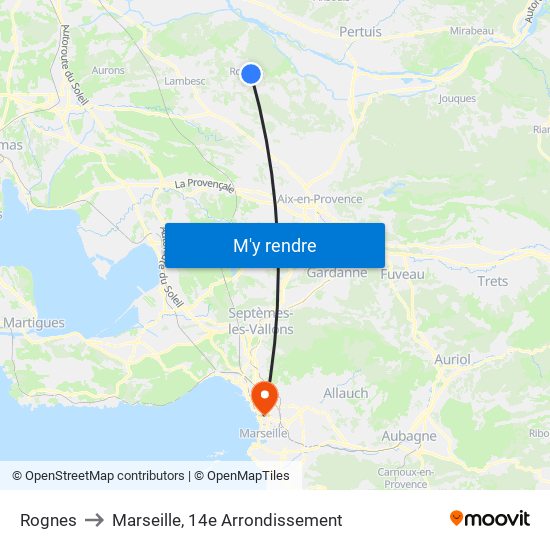 Rognes to Marseille, 14e Arrondissement map