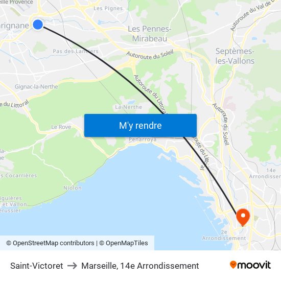 Saint-Victoret to Marseille, 14e Arrondissement map