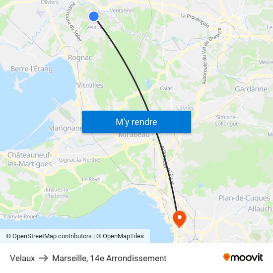 Velaux to Marseille, 14e Arrondissement map