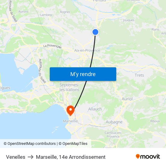 Venelles to Marseille, 14e Arrondissement map