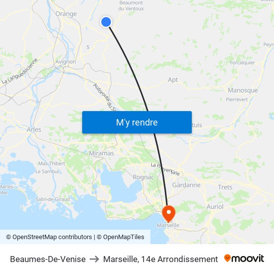 Beaumes-De-Venise to Marseille, 14e Arrondissement map