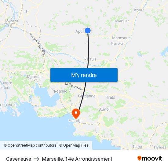 Caseneuve to Marseille, 14e Arrondissement map