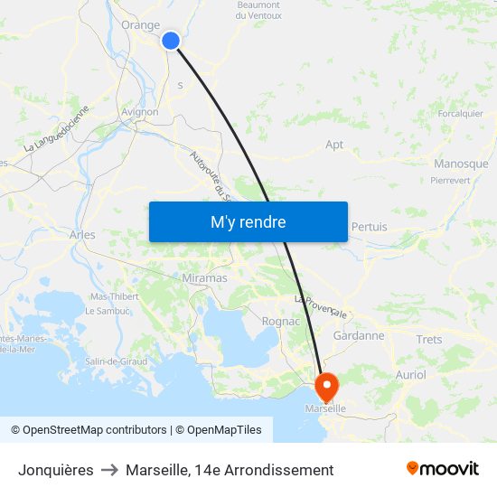 Jonquières to Marseille, 14e Arrondissement map