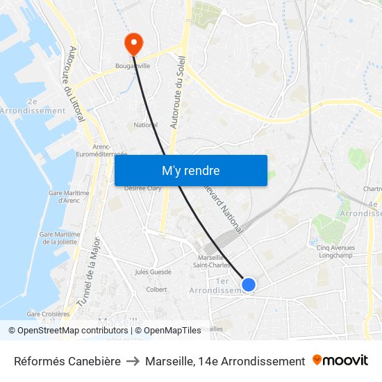 Réformés Canebière to Marseille, 14e Arrondissement map