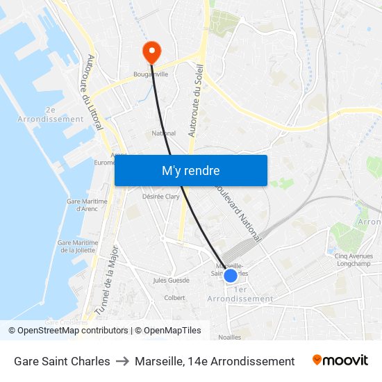 Gare Saint Charles to Marseille, 14e Arrondissement map