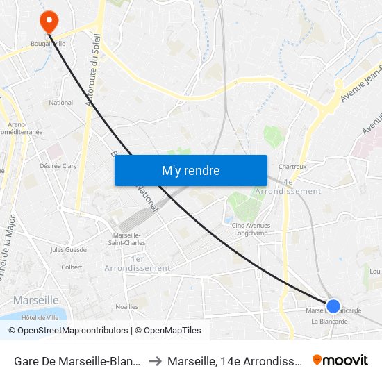 Gare De Marseille-Blancarde to Marseille, 14e Arrondissement map