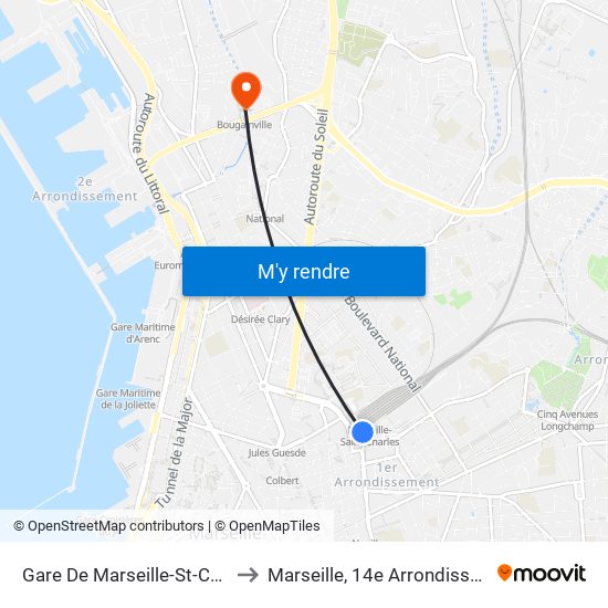 Gare De Marseille-St-Charles to Marseille, 14e Arrondissement map