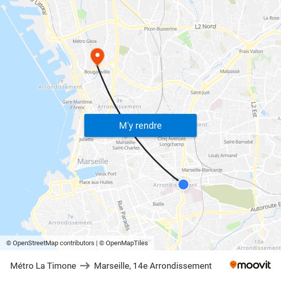 Métro La Timone to Marseille, 14e Arrondissement map