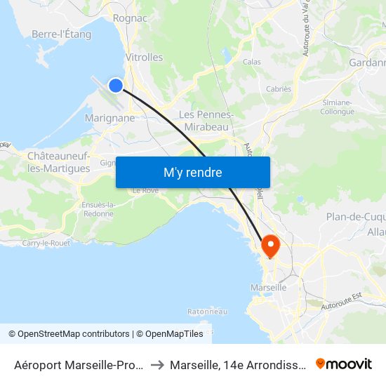 Aéroport Marseille-Provence to Marseille, 14e Arrondissement map