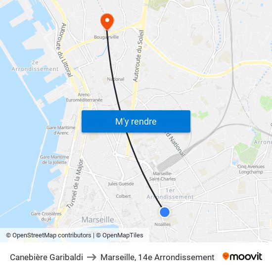Canebière Garibaldi to Marseille, 14e Arrondissement map