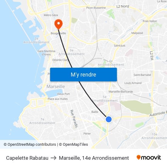 Capelette Rabatau to Marseille, 14e Arrondissement map