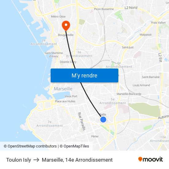 Toulon Isly to Marseille, 14e Arrondissement map