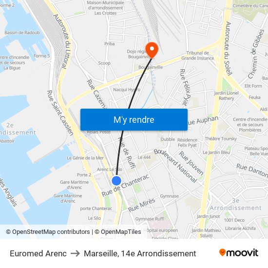 Euromed Arenc to Marseille, 14e Arrondissement map