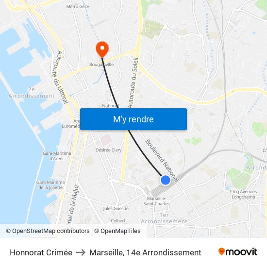 Honnorat Crimée to Marseille, 14e Arrondissement map