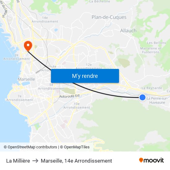 La Millière to Marseille, 14e Arrondissement map