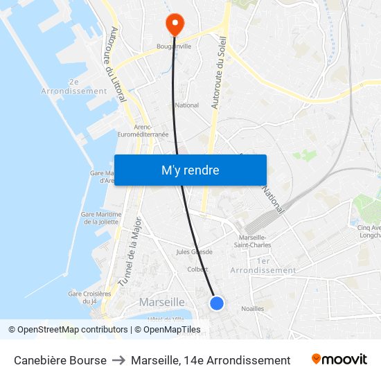 Canebière Bourse to Marseille, 14e Arrondissement map