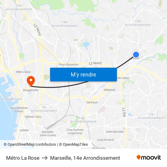 Métro La Rose to Marseille, 14e Arrondissement map