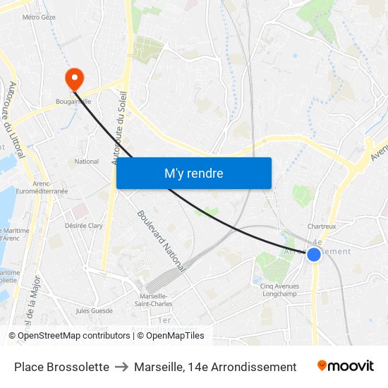 Place Brossolette to Marseille, 14e Arrondissement map