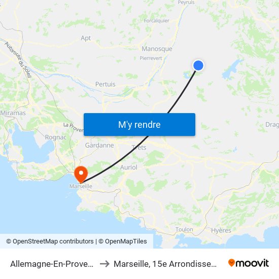 Allemagne-En-Provence to Marseille, 15e Arrondissement map