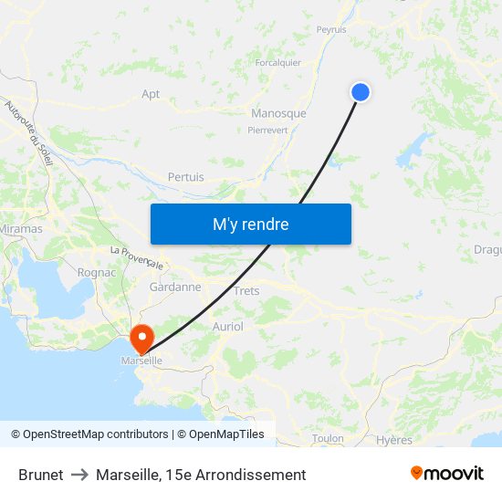 Brunet to Marseille, 15e Arrondissement map