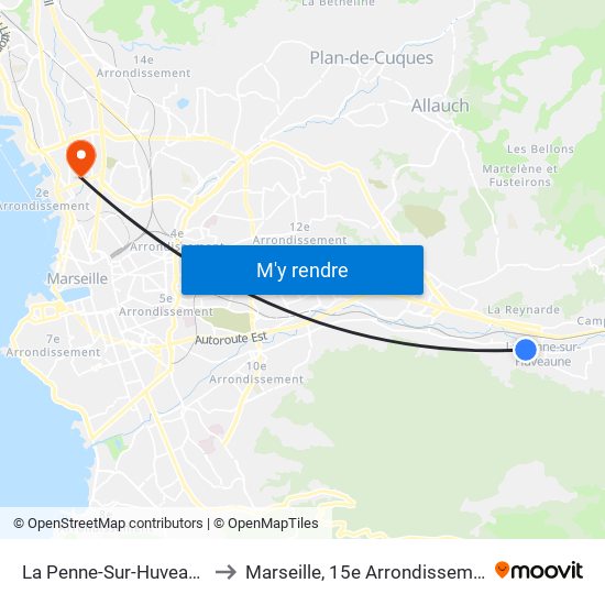 La Penne-Sur-Huveaune to Marseille, 15e Arrondissement map