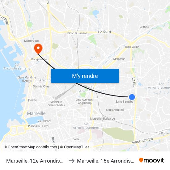 Marseille, 12e Arrondissement to Marseille, 15e Arrondissement map