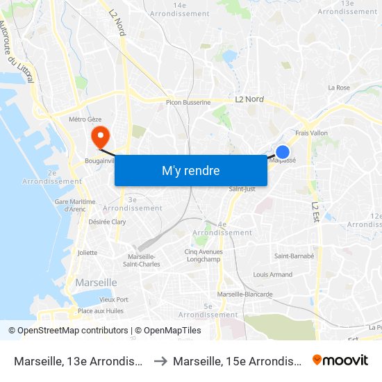 Marseille, 13e Arrondissement to Marseille, 15e Arrondissement map