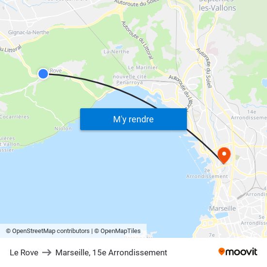 Le Rove to Marseille, 15e Arrondissement map