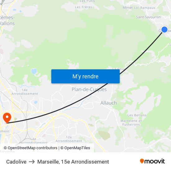 Cadolive to Marseille, 15e Arrondissement map