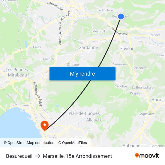 Beaurecueil to Marseille, 15e Arrondissement map
