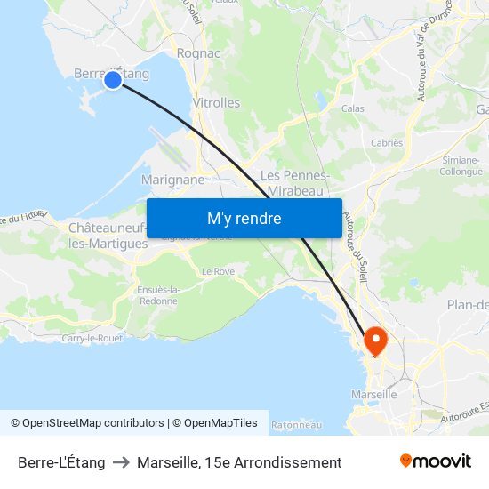 Berre-L'Étang to Marseille, 15e Arrondissement map