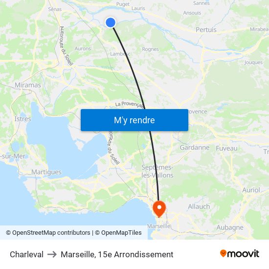 Charleval to Marseille, 15e Arrondissement map