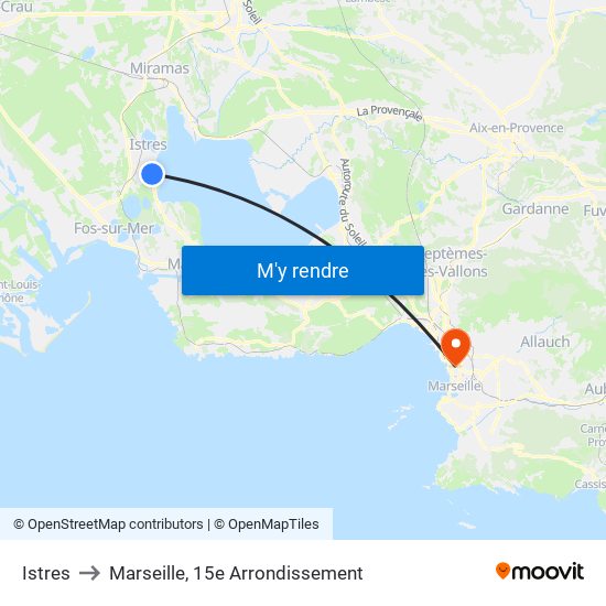 Istres to Marseille, 15e Arrondissement map